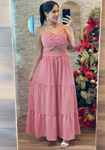 Women's Striped Strap Casual Midi Dress