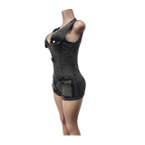 Denim One-Piece Sleeveless Jumpsuit Slim Fit Elastic Shorts Romper