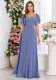 Chiffon Short Sleeve A-Line Dress Low-Back Elegant Evening Gown