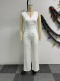 V-Neck Bow Detail Vest Trousers Two-Piece Set