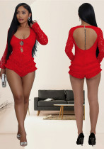 Sexy Low-Back Fashion Lace Bell Sleeve Jumpsuit