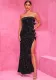 Women Sequin Solid Sleeveless Slit Strapless Dress