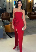 Women Large Floral Strapless Dress