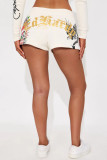 Women Casual Zipper Hooded Printed Top and Shorts Two Piece Set