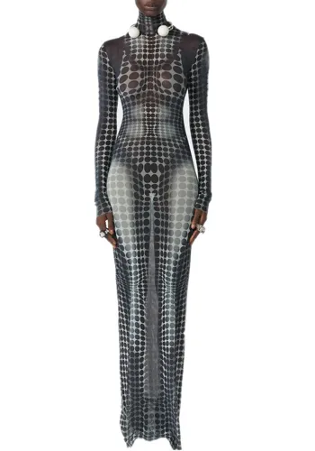 Women Leopard Round Neck Long Sleeve Maxi Dress