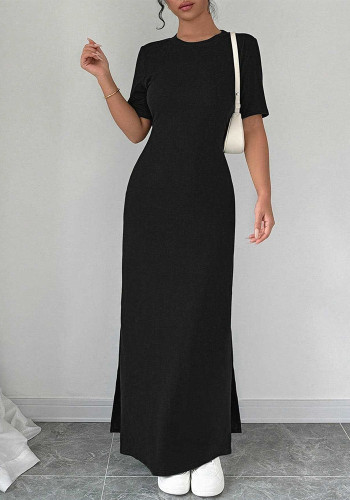 Women's Elegant Short Sleeve Slim Casual Long Dress