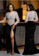Round Neck High Slit Beaded Fashion Dress