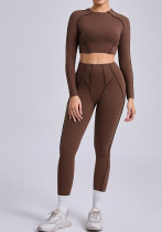 Women's Pleated Butt-Lift Yoga Suit Running Sports Fitness two piece pants set
