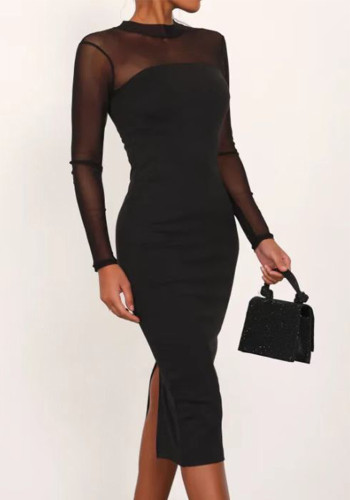 Women's Mesh Patchwork Slim Long Dress