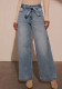 Summer Women's High-Waist Belt Washed Straight Wide-Leg Denim Pants