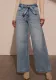Summer Women's High-Waist Belt Washed Straight Wide-Leg Denim Pants