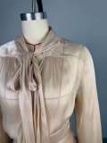 Women Bow Tie Top and Pleated Skirt Casual Two Piece Set