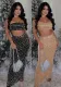 Women's Strapless Beaded Two-Piece Bodycon Skirt Set