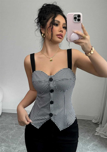 Women's Elegant Single-Breasted Houndstooth Vest