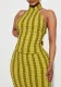 Women's Summer Halter Neck Low Back Crop Top and Skirt Two Piece Set