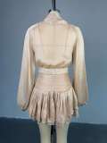 Women Bow Tie Top and Pleated Skirt Casual Two Piece Set