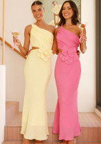 Summer Fashion Women's Sexy Slash shoulder Solid Color Slim Dress