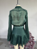 Women Bow Tie Top and Pleated Skirt Casual Two Piece Set