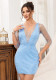Women's Sexy Short Dress V-Neck Slim Waist Mesh Sequin Dress