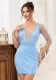 Women's Sexy Short Dress V-Neck Slim Waist Mesh Sequin Dress