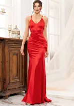 Women's Summer V-Neck Lace-Up Fishtail Evening Dress