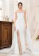Sequin Strapless Wedding Dress High Waist Elegant Long Evening Gown