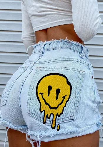 Trendy Denim Shorts Women's Print Fashion Booty Shorts