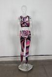 Women’s Sexy Streetwear Contrast Color Printed Crop Vest Pants Set