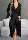 Women's V-Neck Sequin Long Sleeves Satin Nightgown