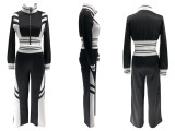 Women autumn and winter high collar zipper Top and Contrast Color trousers Two Piece Set