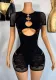 Women Solid Strapless Long Sleeve Hollow Sexy Knitting Romper