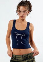 Women Seamless Bow Print Wave Edge Camisole Top