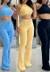 Women Waffle Knitting Sexy Suspender Casual Top Long Pants Two-Piece Set