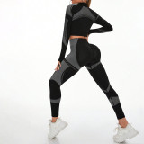 Women Yoga Long Sleeve Top Sports Fitness Pants Two-piece Set