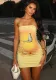 Women Sexy Holidays Butterfly Print Contrast Strapless Bodycon Dress