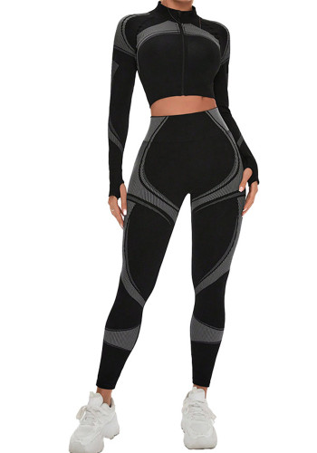 Women Yoga Long Sleeve Top Sports Fitness Pants Two-piece Set