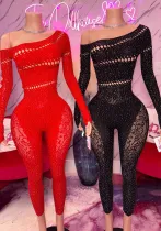 Women Sexy Beaded One Shoulder Long Sleeve Stretchy Bodysuit