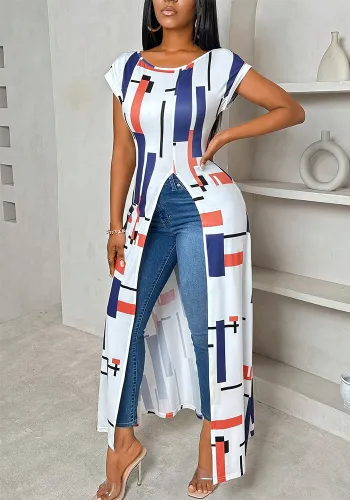 Casual Printed Short Sleeve slit Dress