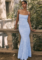 Spring Women’s Sexy Low Back Lace Up Slim Strap Evening Dress