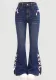 Women Bow Denim Wide-leg Pants