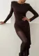 Elegant Round Neck Long Sleeve Pleated Ribbon Bodycon Dress