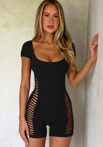 Women Sexy Short Sleeve Hollow Jumpsuit