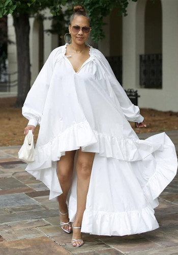 Women Casual Lace Long Lantern Sleeve Dress