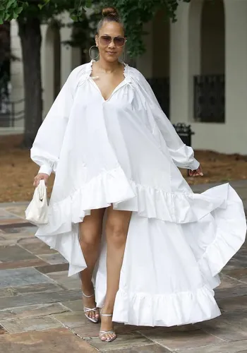 Women Casual Lace Long Lantern Sleeve Dress