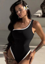 Women Solid Sexy One Shoulder Design One-Piece Swimwear