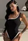Women Solid Sexy One Shoulder Design One-Piece Swimwear