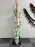 Women Elegant Strapless Printed Wide-leg Jumpsuit