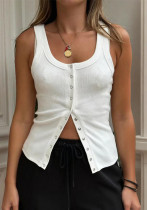 Women Ribbed sleeveless buttoned tank top