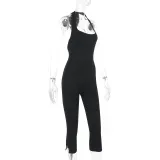 Women Halter Neck Spring Solid Jumpsuit