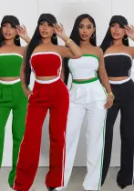 Summer Fashion Strapless Top Wide Leg Loose Pants Set